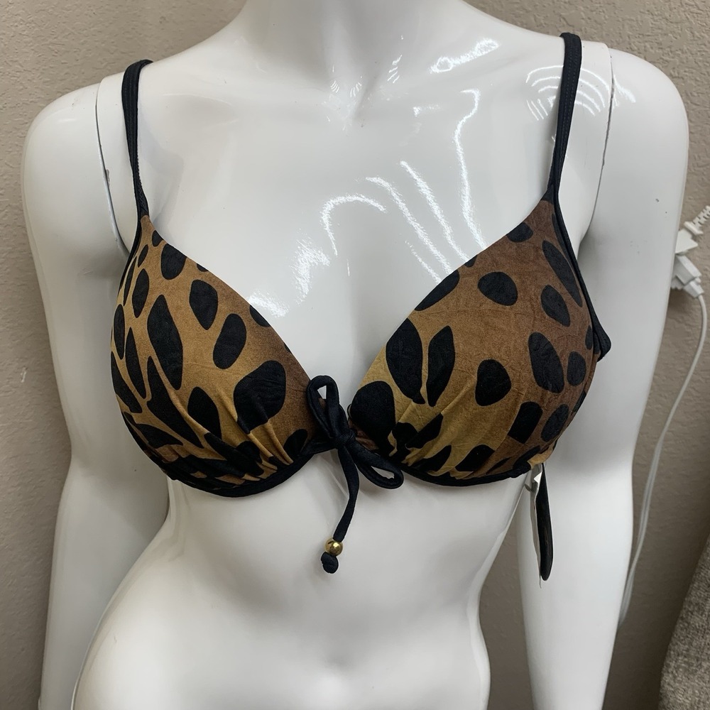 Athena Kenya Retro Bikini Bottom Top w/ Ties Swimsuit Sz 10 Animal Print Brown - Picture 2 of 7